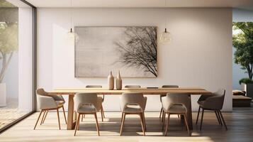 Minimal dining room, bright dining area, interior design, AI Generative photo