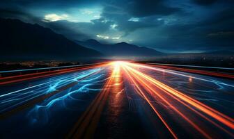 Colorful Car Light Trails, long exposure photo At Night, AI Generative