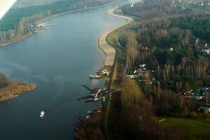 interesting landscape from the window of low-flying planes on the Vistula River in Poland near Warsaw Europe photo