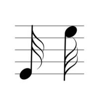 Demisemiquaver or thirty second note symbol on staff flat vector isolated on white background. Musical notes symbol. Musical notation. For learning music