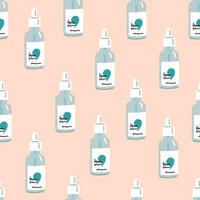 Vector seamless pattern with glass bottle with daycare serum, skin routine pattern