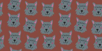 Vector seamless pattern with cute terrier dog faces. Dog pattern on brown background.