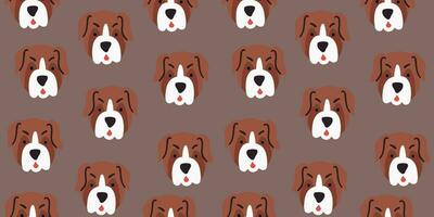 Vector seamless pattern with cute bulldog dog faces. Dog pattern on brown background.