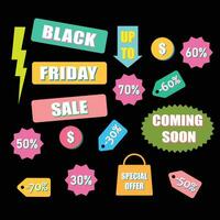 Set of elements for Black Friday sale concept vector on black background. Sale off concept. 90s vibe. Retro style