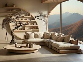 Modern living room with neutral furniture AI Generative photo