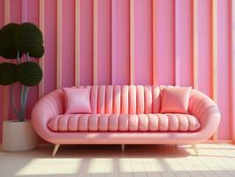 Modern living room with pink sofa against a colorful wall AI Generative photo