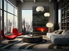 Urban modern living room interior home design AI Generative photo