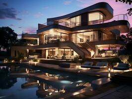 Modern luxury exterior house with pool AI Generative photo