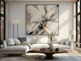 Modern living room with white wall and white sofa AI Generative photo