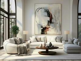 Modern living room with white wall and white sofa AI Generative photo