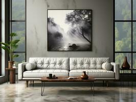 Modern living room with white wall and white sofa AI Generative photo