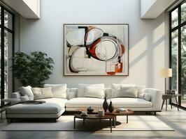 Modern living room with white wall and white sofa AI Generative photo
