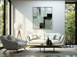 Modern living room with white wall and white sofa AI Generative photo