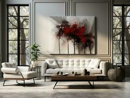 Modern living room with white wall and white sofa AI Generative photo