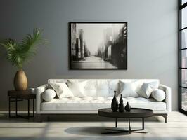 Modern living room with white wall and white sofa AI Generative photo