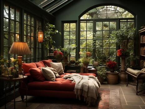 A green room with many different elements AI Generative photo