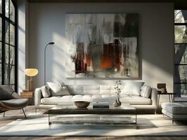 Modern living room with white wall and white sofa AI Generative photo
