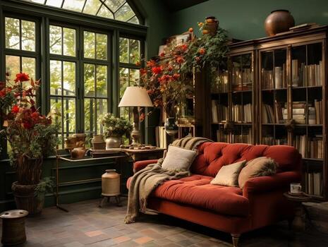 A green room with many different elements AI Generative photo