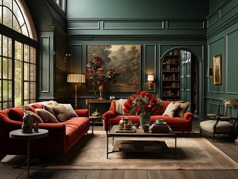 A green room with many different elements AI Generative photo