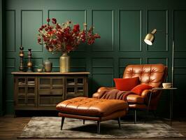 A green room with many different elements AI Generative photo
