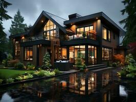 Luxury house high detailed exterior design AI Generative photo