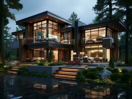 Luxury house high detailed exterior design AI Generative photo