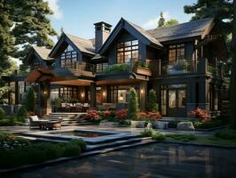 Luxury house high detailed exterior design AI Generative photo