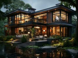 Luxury house high detailed exterior design AI Generative photo