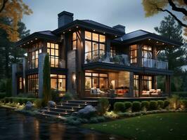 Luxury house high detailed exterior design AI Generative photo