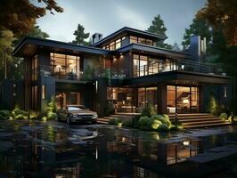 Luxury house high detailed exterior design AI Generative photo