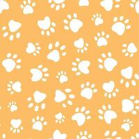 Pets paw prints seamless pattern on yelow background for wallaper, textile prints, pet shop packaging, backgrounds, etc. EPS 10 vector