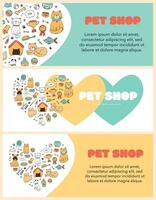 set of horizontal banners with doodles of pets for pet shops, shelters, vets. good for flyers, posters, prints, cards, templates, etc. EPS 10 vector