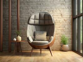 Interior home room with round chair and high back armrests AI Generative photo