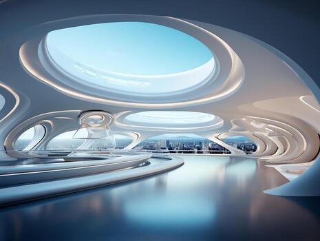 Beautiful modern futuristic building interior architecture AI Generative photo