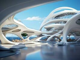 hermosa moderno futurista edificio interior arquitectura ai generativo foto