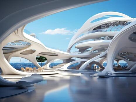 Beautiful modern futuristic building interior architecture AI Generative photo