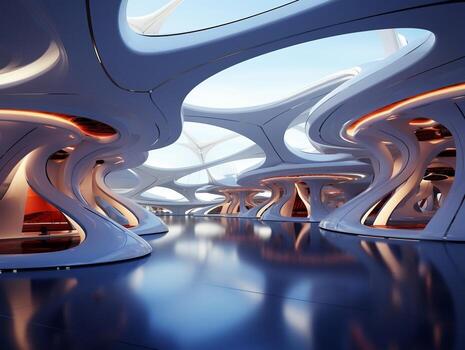 Beautiful modern futuristic building interior architecture AI Generative photo
