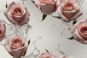 pink roses in water background Gererative ai photo