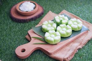 Kue Putu Ayu, a traditional Indonesian snack made from rice flour, pandan leaves, grated coconut then steamed. photo