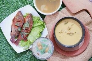 Fried fish with soup, Indonesian style food photo