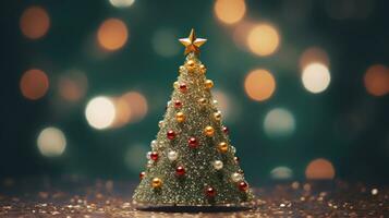 christmas tree xmas holiday decoration with glitter bokeh background, generative ai photo