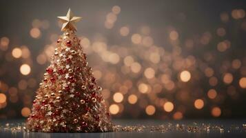 christmas tree xmas holiday decoration with glitter bokeh background, generative ai photo