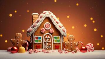 pan de jengibre casa con Navidad decoración Navidad fiesta dulces, generativo ai foto