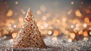 christmas tree xmas holiday decoration with glitter bokeh background, generative ai photo