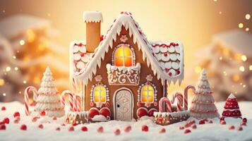 pan de jengibre casa con Navidad decoración Navidad fiesta dulces, generativo ai foto