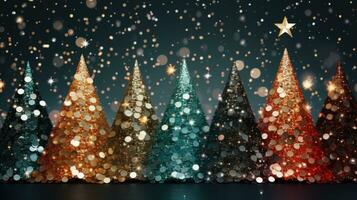 christmas tree xmas holiday decoration with glitter bokeh background, generative ai photo