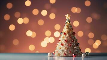 christmas tree xmas holiday decoration with glitter bokeh background, generative ai photo