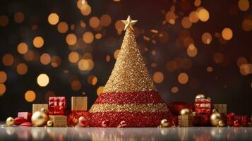 christmas tree xmas holiday decoration with glitter bokeh background, generative ai photo