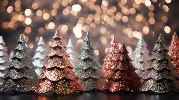 christmas tree xmas holiday decoration with glitter bokeh background, generative ai photo