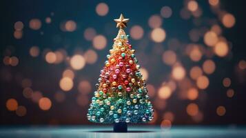 christmas tree xmas holiday decoration with glitter bokeh background, generative ai photo